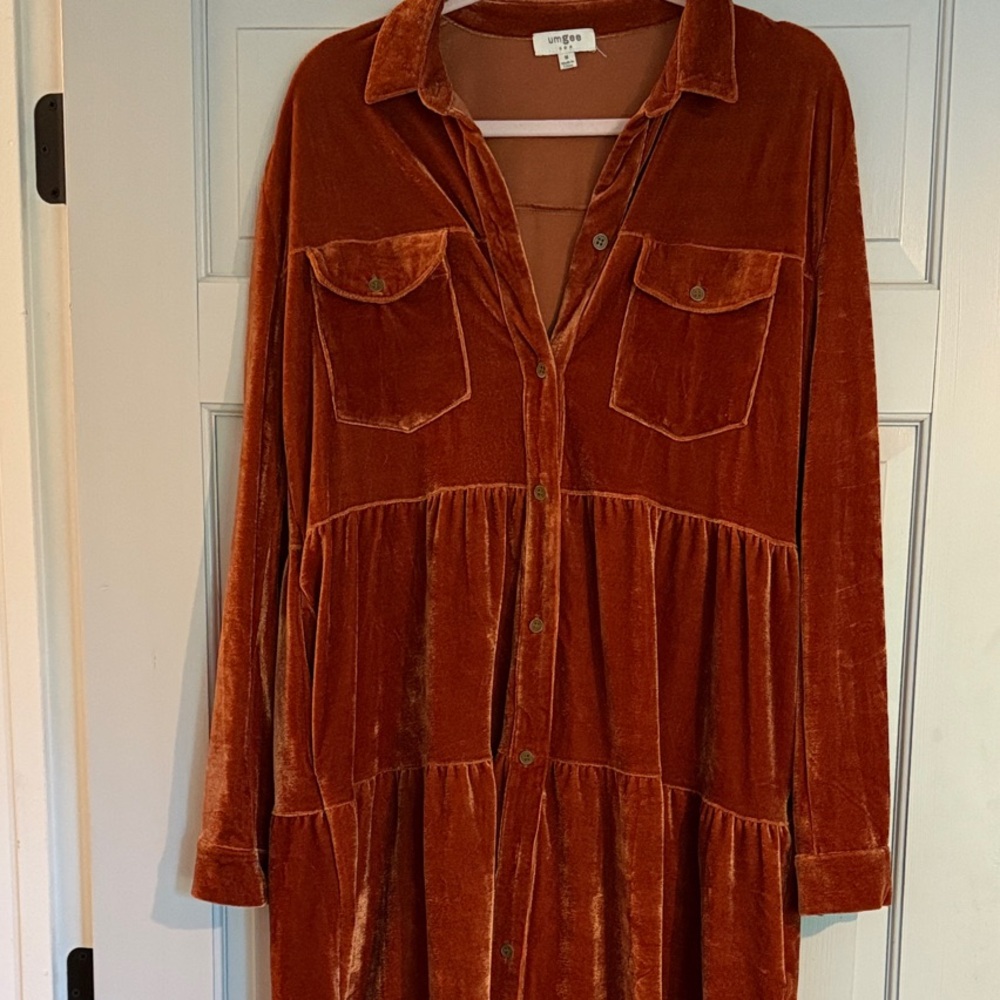 Umgee Rust Velvet Shirt Dress